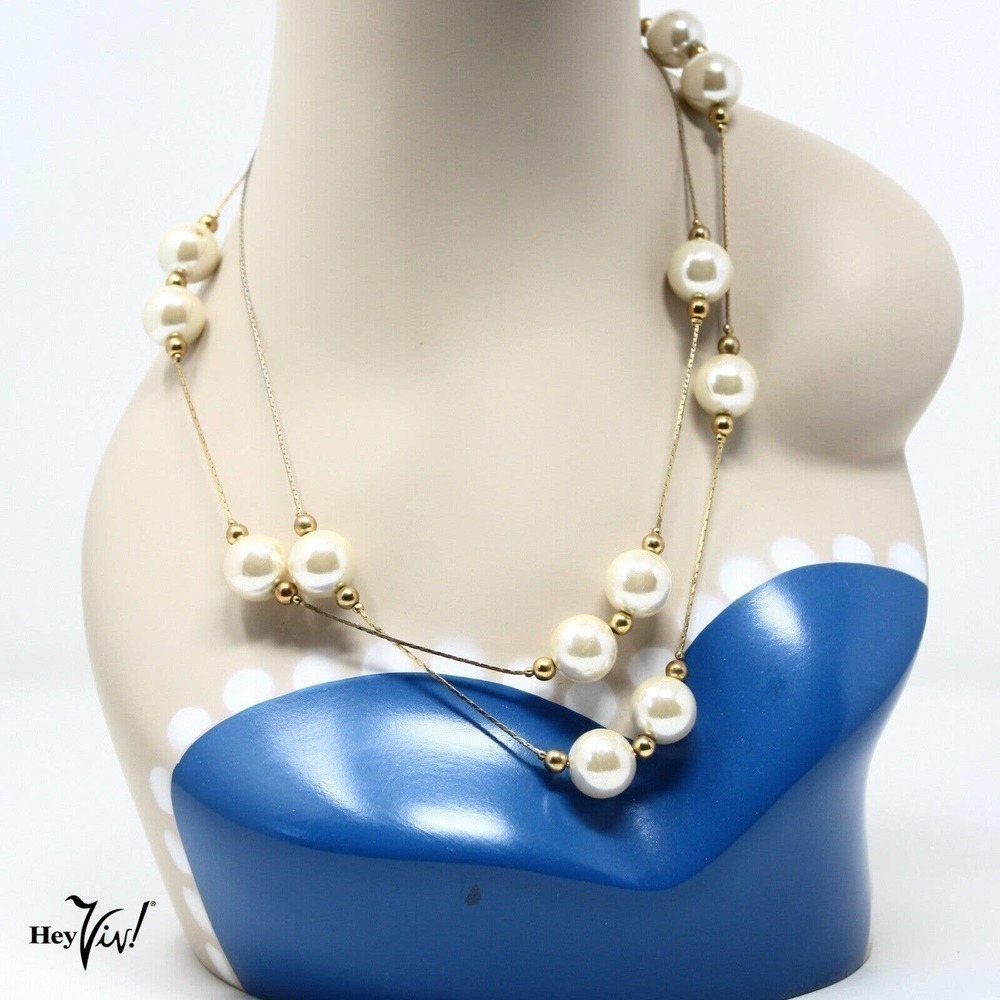 Vintage Single Strand 40" Gold & Pearl Necklace Wear Long or Looped - Hey Viv